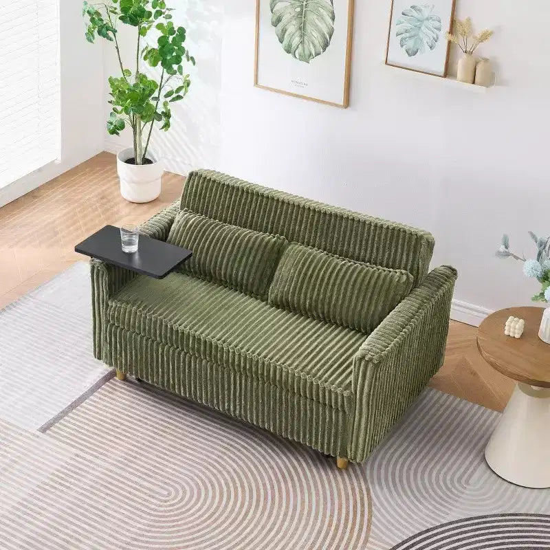 Canapé convertible gain de place TUYOHW, canapé-lit en velours côtelé avec plateau de table mobile et port USB, causeuse multifonctionnelle pour salon