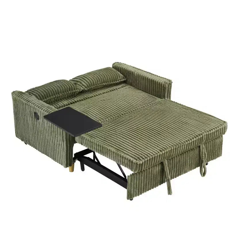 Canapé convertible gain de place TUYOHW, canapé-lit en velours côtelé avec plateau de table mobile et port USB, causeuse multifonctionnelle pour salon