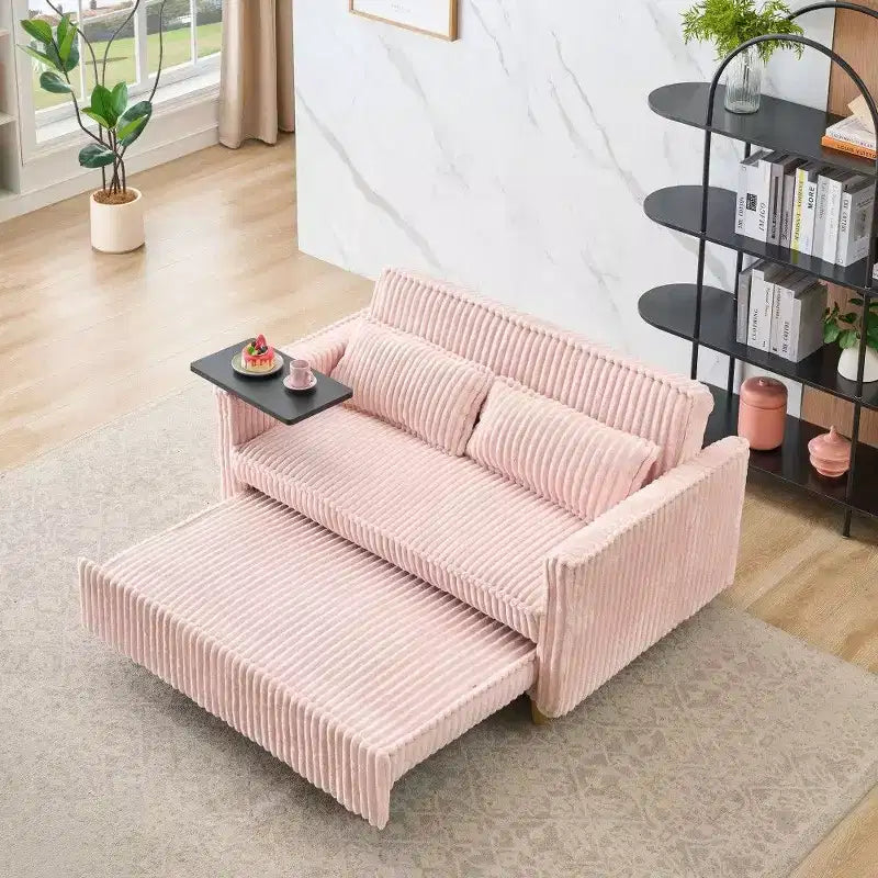 Canapé convertible gain de place TUYOHW, canapé-lit en velours côtelé avec plateau de table mobile et port USB, causeuse multifonctionnelle pour salon