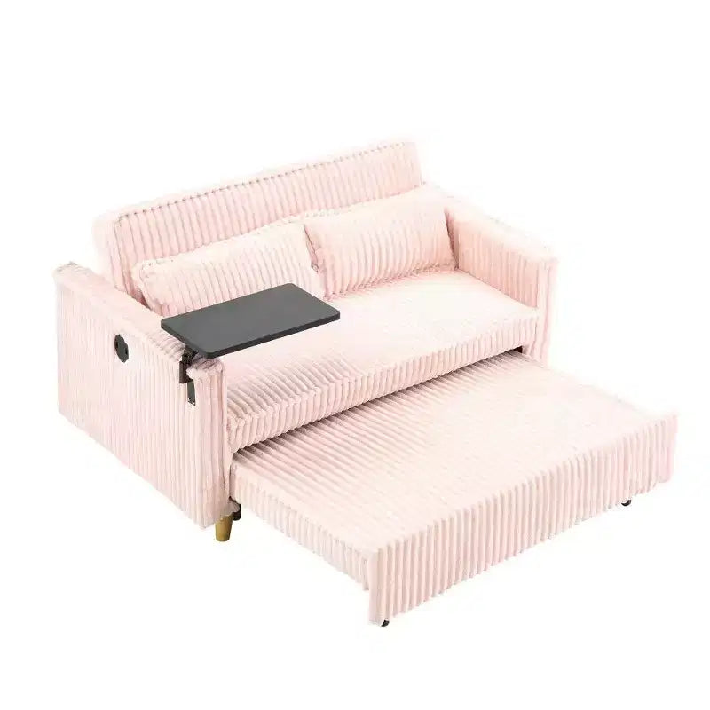 Canapé convertible gain de place TUYOHW, canapé-lit en velours côtelé avec plateau de table mobile et port USB, causeuse multifonctionnelle pour salon