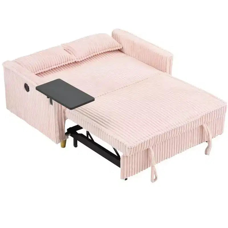 Canapé convertible gain de place TUYOHW, canapé-lit en velours côtelé avec plateau de table mobile et port USB, causeuse multifonctionnelle pour salon