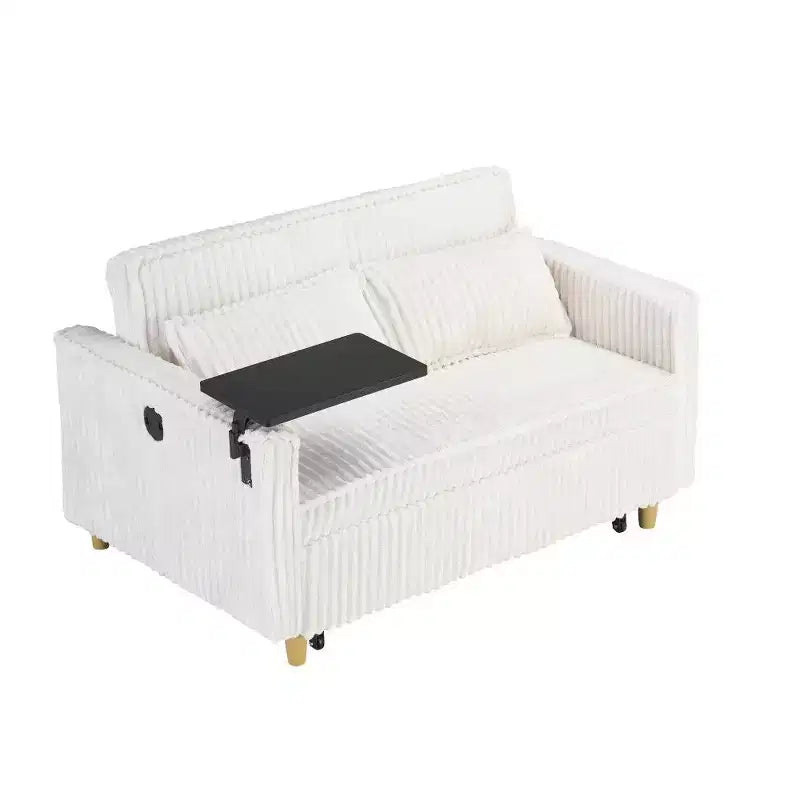 Canapé convertible gain de place TUYOHW, canapé-lit en velours côtelé avec plateau de table mobile et port USB, causeuse multifonctionnelle pour salon