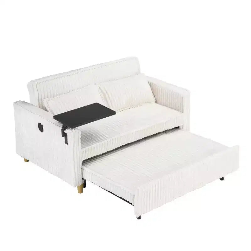 Canapé convertible gain de place TUYOHW, canapé-lit en velours côtelé avec plateau de table mobile et port USB, causeuse multifonctionnelle pour salon