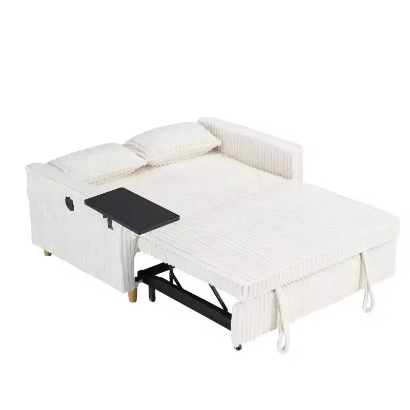 Canapé convertible gain de place TUYOHW, canapé-lit en velours côtelé avec plateau de table mobile et port USB, causeuse multifonctionnelle pour salon