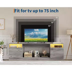 Meuble TV noir de 70 po pour salon, meuble console TV moderne en bois avec armoire de rangement, convient aux téléviseurs jusqu'à 75 po, compatible avec un foyer électrique de 36 po
