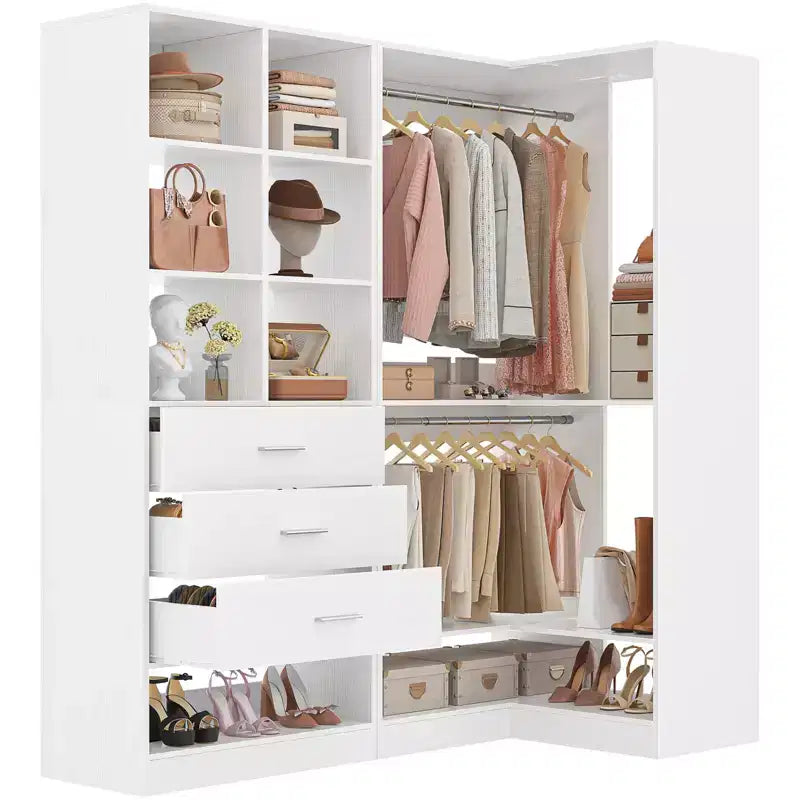 Besiost Set of 2 Freestanding Closet System with 4 Drawers, Walk-In Wardrobe Organizer with Hanging Rod