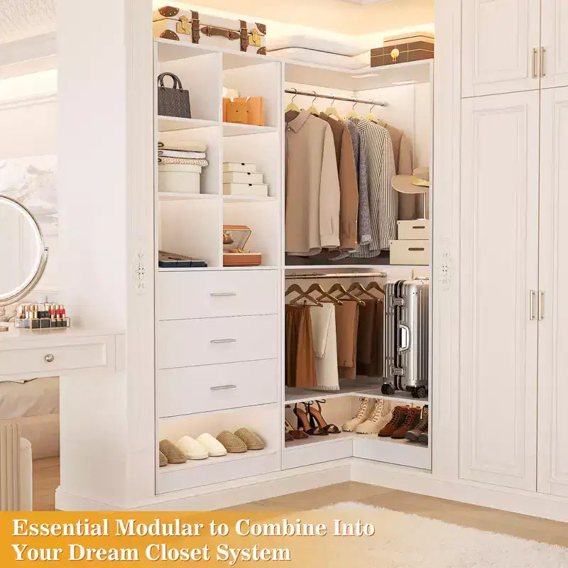 Besiost Set of 2 Freestanding Closet System with 4 Drawers, Walk-In Wardrobe Organizer with Hanging Rod