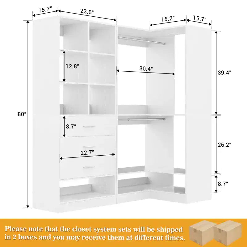 Besiost Set of 2 Freestanding Closet System with 4 Drawers, Walk-In Wardrobe Organizer with Hanging Rod
