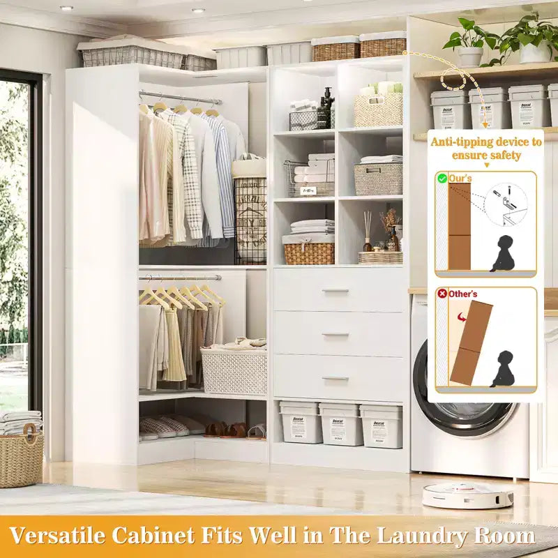 Besiost Set of 2 Freestanding Closet System with 4 Drawers, Walk-In Wardrobe Organizer with Hanging Rod