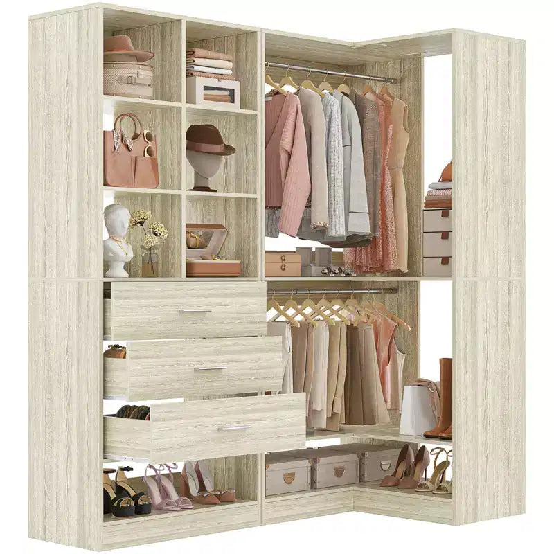 Besiost Set of 2 Freestanding Closet System with 4 Drawers, Walk-In Wardrobe Organizer with Hanging Rod