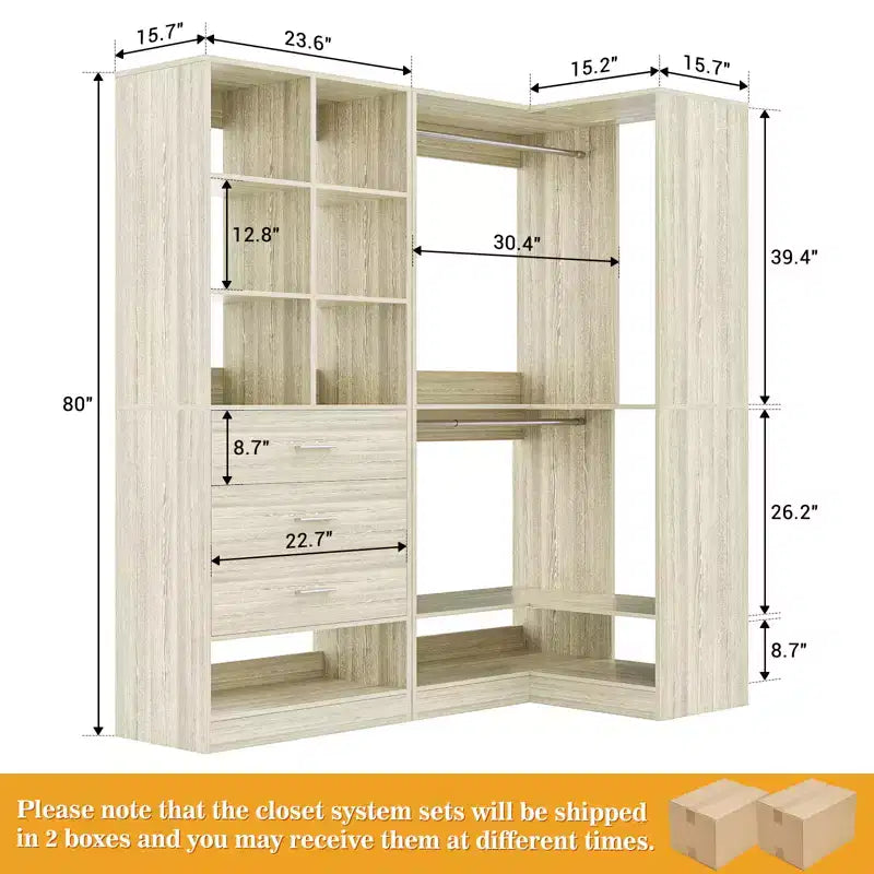 Besiost Set of 2 Freestanding Closet System with 4 Drawers, Walk-In Wardrobe Organizer with Hanging Rod