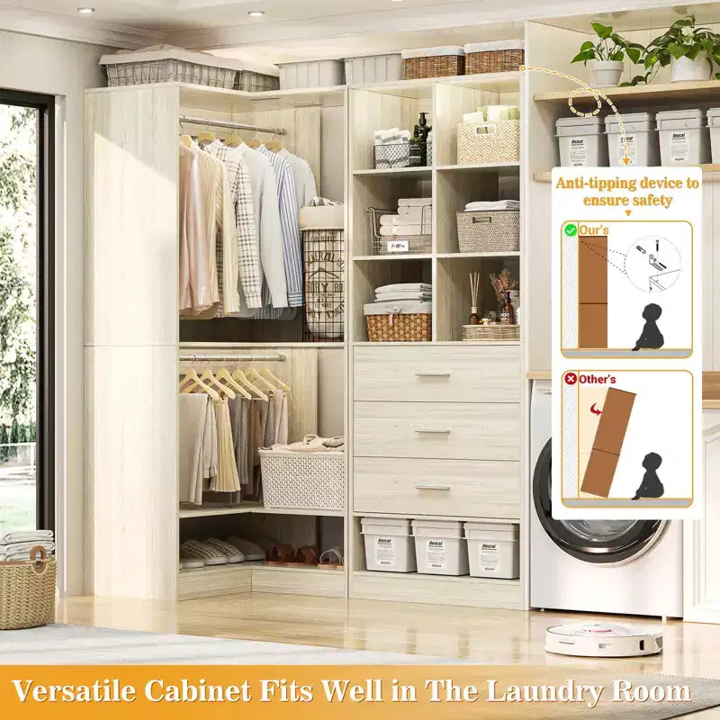 Besiost Set of 2 Freestanding Closet System with 4 Drawers, Walk-In Wardrobe Organizer with Hanging Rod