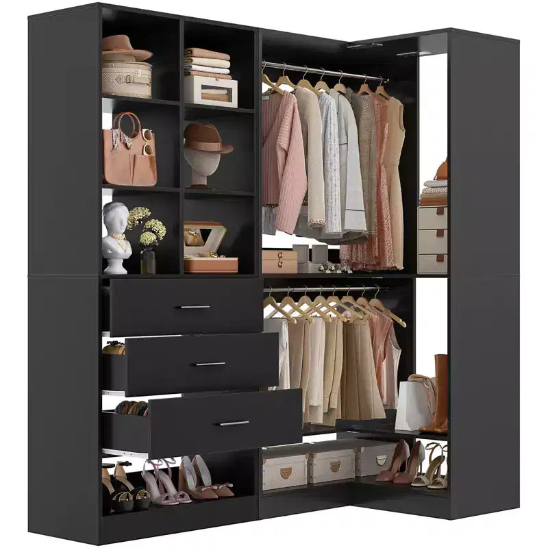 Besiost Set of 2 Freestanding Closet System with 4 Drawers, Walk-In Wardrobe Organizer with Hanging Rod