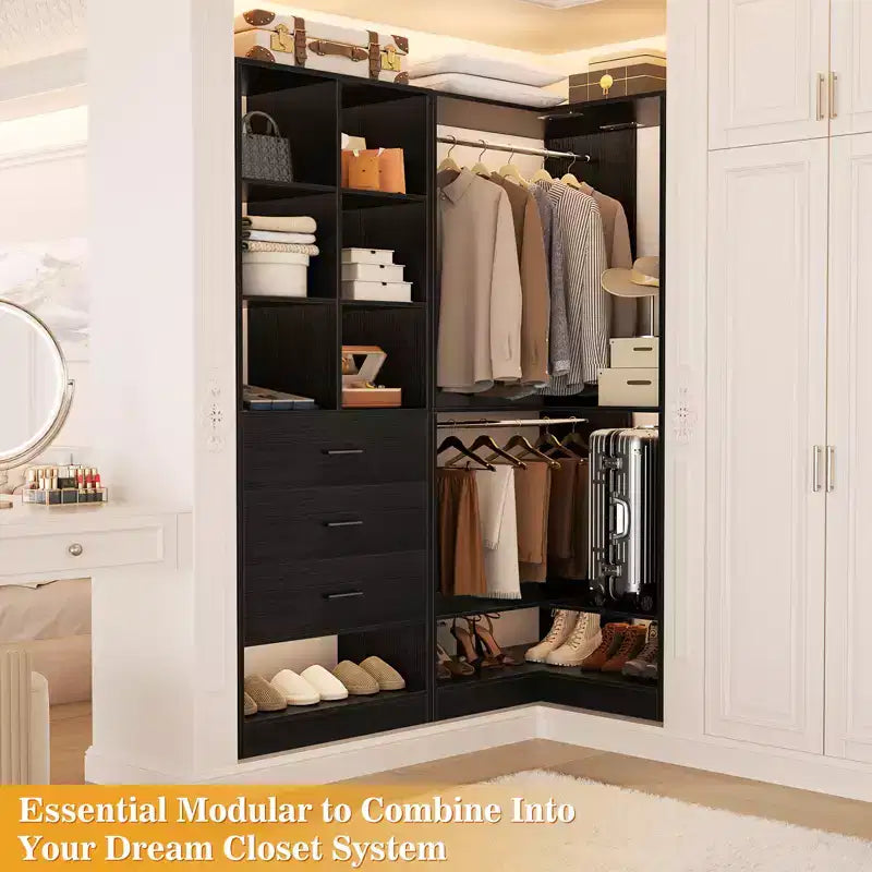 Besiost Set of 2 Freestanding Closet System with 4 Drawers, Walk-In Wardrobe Organizer with Hanging Rod