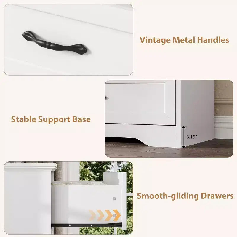 Commode à 5 tiroirs, blanche, rangement robuste, tiroirs à coulissement doux, pour chambre à coucher et chambre d'amis