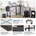 Bureau d'angle en forme de L TUYOHW pour le jeu et le bureau, bureau de jeu d'angle de 127 cm avec support CPU et poche latérale, poste de travail de bureau à domicile