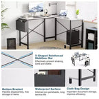 Bureau d'angle en forme de L TUYOHW pour le jeu et le bureau, bureau de jeu d'angle de 127 cm avec support CPU et poche latérale, poste de travail de bureau à domicile