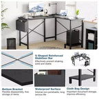 Bureau d'angle en forme de L TUYOHW pour le jeu et le bureau, bureau de jeu d'angle de 127 cm avec support CPU et poche latérale, poste de travail de bureau à domicile