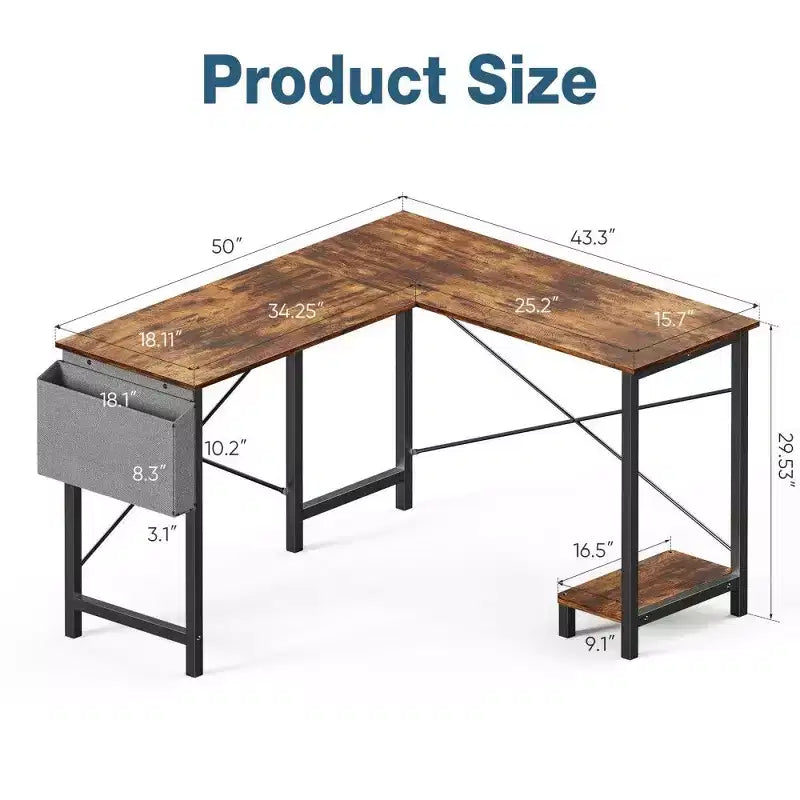 Bureau d'angle en forme de L TUYOHW pour le jeu et le bureau, bureau de jeu d'angle de 127 cm avec support CPU et poche latérale, poste de travail de bureau à domicile