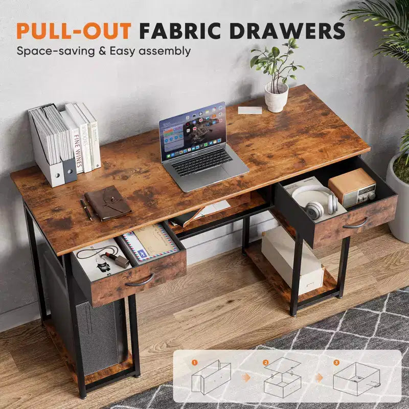 TUYOHW 48 Bureau d'ordinateur avec 2 tiroirs, bureau d'écriture avec étagères ouvertes pour coiffeuse, bureau d'étude, bureau de jeu pour bureau à domicile, dortoir