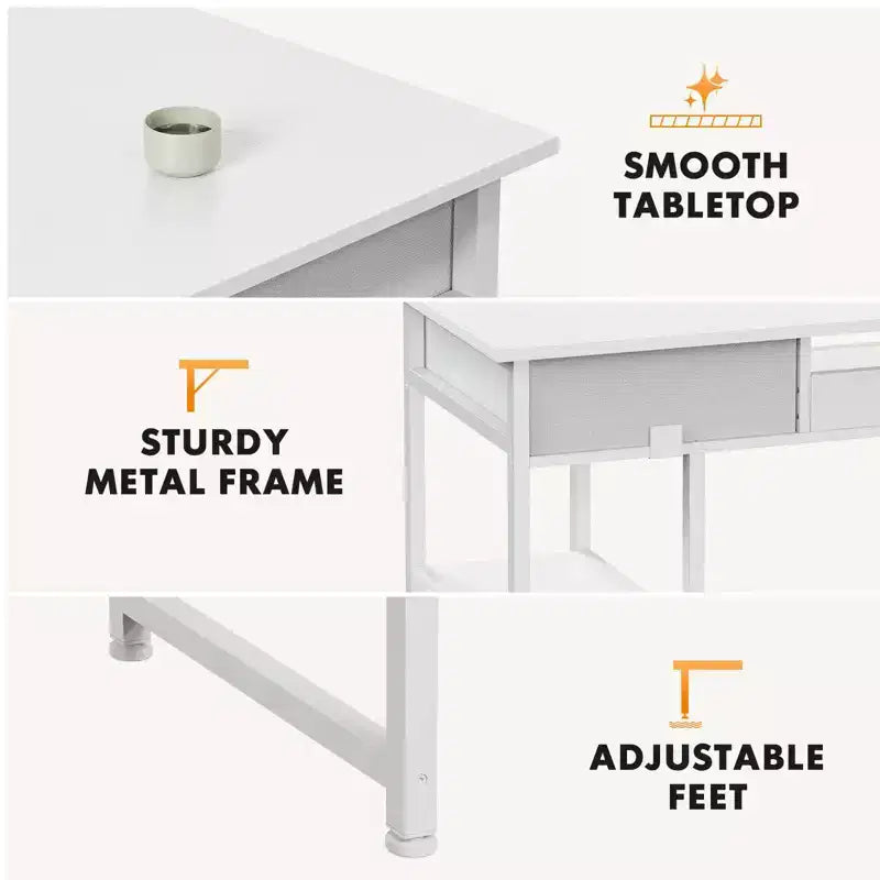 TUYOHW 48 Bureau d'ordinateur avec 2 tiroirs, bureau d'écriture avec étagères ouvertes pour coiffeuse, bureau d'étude, bureau de jeu pour bureau à domicile, dortoir