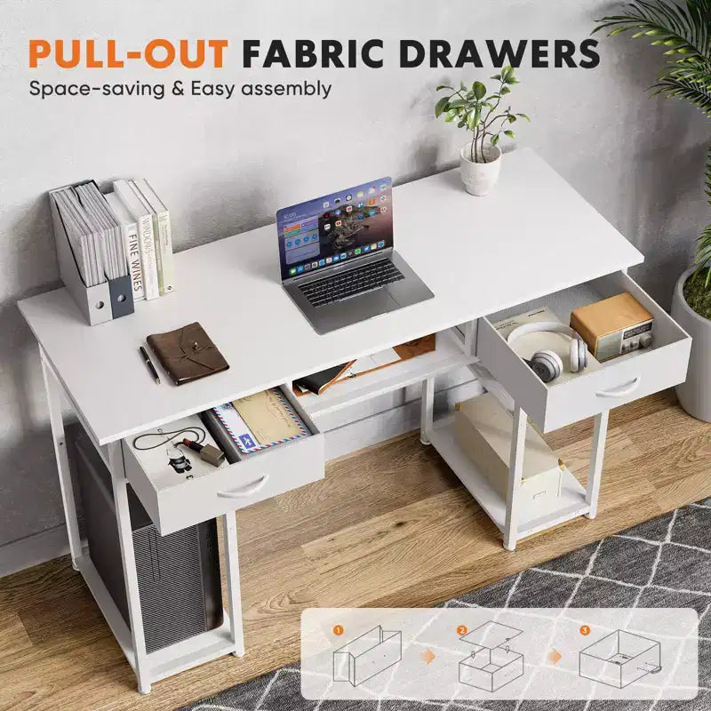 TUYOHW 48 Bureau d'ordinateur avec 2 tiroirs, bureau d'écriture avec étagères ouvertes pour coiffeuse, bureau d'étude, bureau de jeu pour bureau à domicile, dortoir
