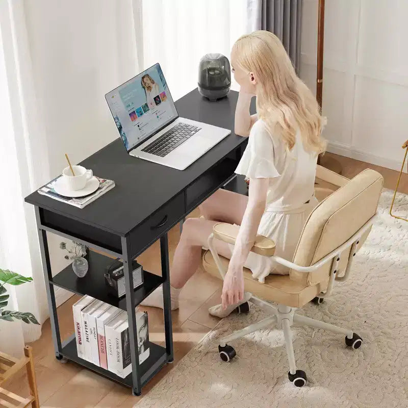 TUYOHW 48 Bureau d'ordinateur avec 2 tiroirs, bureau d'écriture avec étagères ouvertes pour coiffeuse, bureau d'étude, bureau de jeu pour bureau à domicile, dortoir