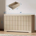 Acekool 6 Drawer Dresser, Modern Wood Storage Cabinet for Bedroom, Living Room, Natural Finish, 54 Inch
