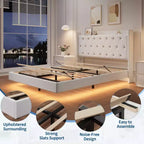 Lit flottant avec tête de lit capitonnée en velours et rangement pour chambre d'appartement, aucun sommier tapissier requis, silencieux
