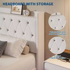 Lit flottant avec tête de lit capitonnée en velours et rangement pour chambre d'appartement, aucun sommier tapissier requis, silencieux