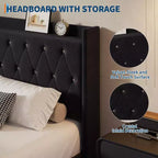 Lit flottant avec tête de lit capitonnée en velours et rangement pour chambre d'appartement, aucun sommier tapissier requis, silencieux