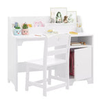 Bureau d'étude en bois avec chaise et armoire pour enfants