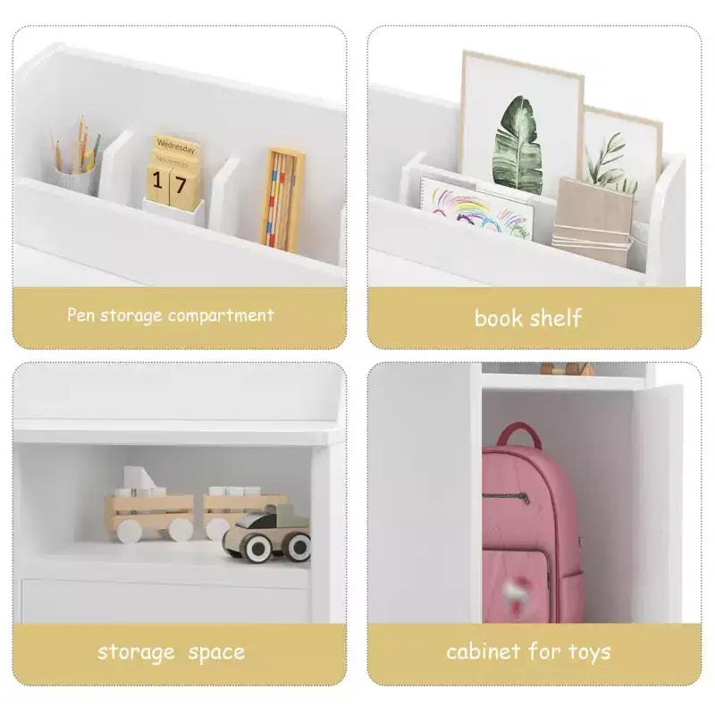 Bureau d'étude en bois avec chaise et armoire pour enfants