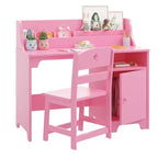 Bureau d'étude en bois avec chaise et armoire pour enfants