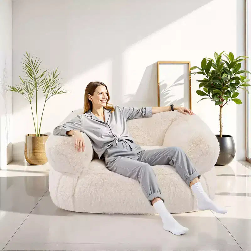 Pouf VEVOR, Fauteuil poire avec accoudoirs pour adultes, rembourrage moelleux en mousse haute densité avec fermeture éclair, Beige