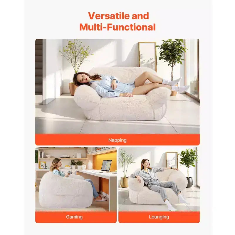Pouf VEVOR, Fauteuil poire avec accoudoirs pour adultes, rembourrage moelleux en mousse haute densité avec fermeture éclair, Beige