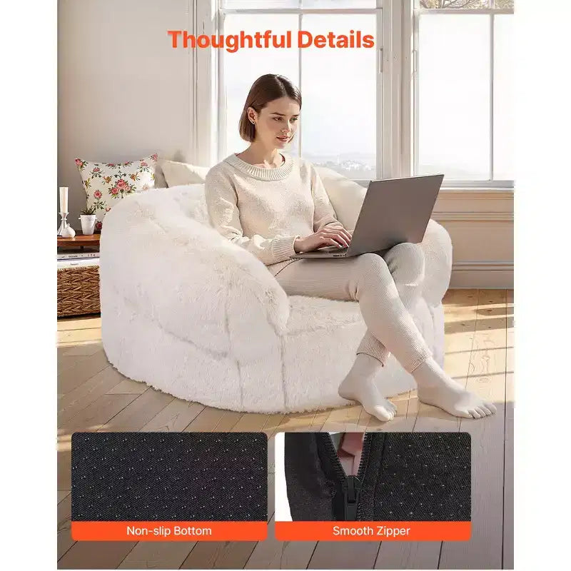 Pouf VEVOR, Fauteuil poire avec accoudoirs pour adultes, rembourrage moelleux en mousse haute densité avec fermeture éclair, Beige