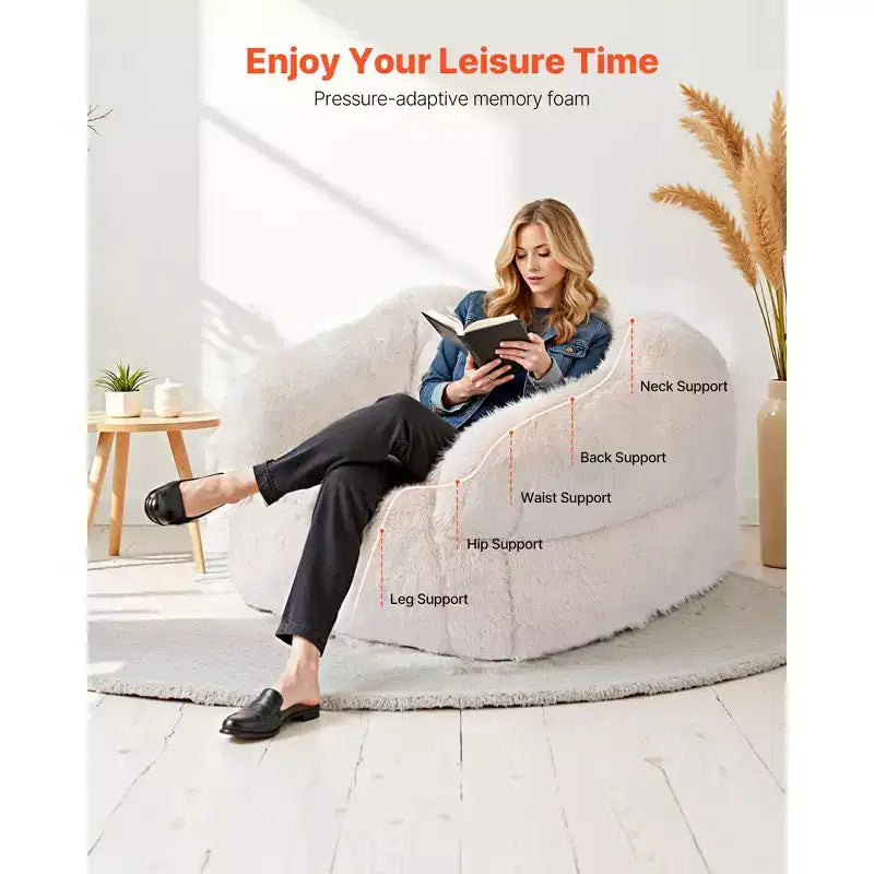 Pouf VEVOR, Fauteuil poire avec accoudoirs pour adultes, rembourrage moelleux en mousse haute densité avec fermeture éclair, Beige