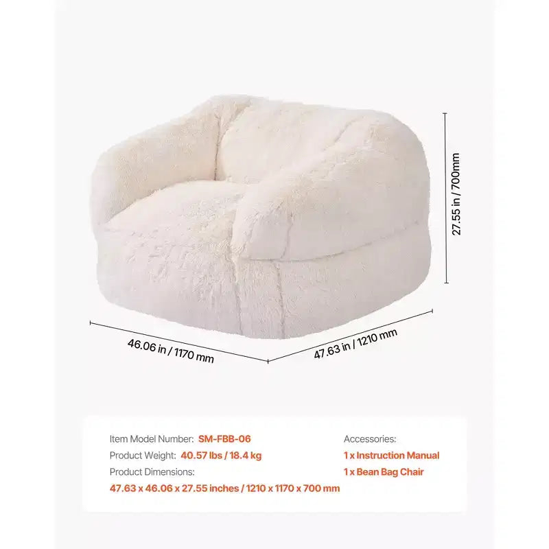 Pouf VEVOR, Fauteuil poire avec accoudoirs pour adultes, rembourrage moelleux en mousse haute densité avec fermeture éclair, Beige