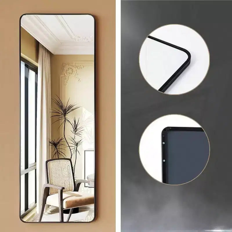 Miroir sur porte de 48 x 130 cm, miroir de porte pleine longueur, finition noire mate, anti-buée, fixation solide