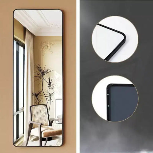 Miroir sur porte de 48 x 130 cm, miroir de porte pleine longueur, finition noire mate, anti-buée, fixation solide