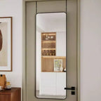 Miroir sur porte de 48 x 130 cm, miroir de porte pleine longueur, finition noire mate, anti-buée, fixation solide