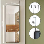 Miroir sur porte de 48 x 130 cm, miroir de porte pleine longueur, finition noire mate, anti-buée, fixation solide