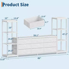 Meuble TV commode à 9 tiroirs en tissu, grand meuble de divertissement avec 2 étagères industrielles à 4 niveaux, meuble TV console moderne pour salon