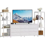 Meuble TV commode à 9 tiroirs en tissu, grand meuble de divertissement avec 2 étagères industrielles à 4 niveaux, meuble TV console moderne pour salon