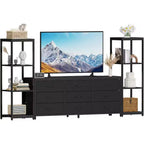 Meuble TV commode à 9 tiroirs en tissu, grand meuble de divertissement avec 2 étagères industrielles à 4 niveaux, meuble TV console moderne pour salon