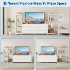 Meuble TV commode à 9 tiroirs en tissu, grand meuble de divertissement avec 2 étagères industrielles à 4 niveaux, meuble TV console moderne pour salon