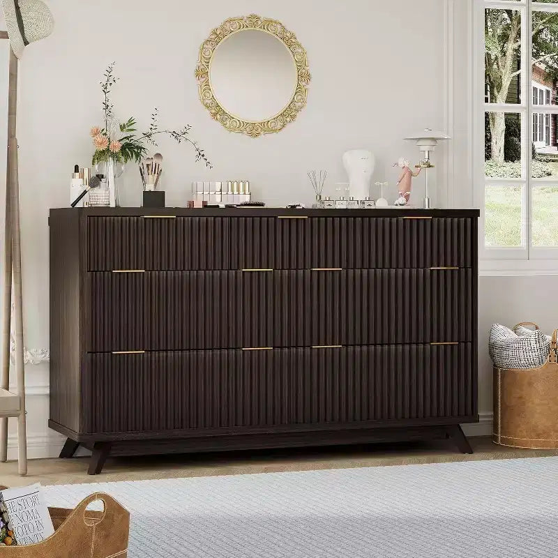 Fluted 7 Drawers Dresser for Bedroom, 54 Wide Modern Chest of Drawers, Wood Storage Cabinet Organizer for Bedroom, Living Room, Hallway