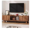 Fluted TV Stands for TVs up to 65 Inches, Entertainment Center with Power Outlets & Storage , Wooden TV Console for Living Room, Walnut