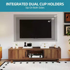 Meuble TV cannelé pour téléviseurs jusqu'à 65 pouces, meuble de divertissement avec prises de courant et rangement, console TV en bois pour salon, noyer